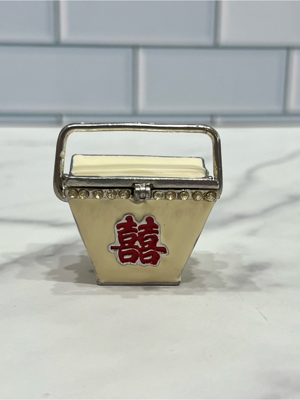 Objet d’Art  Enameled Jeweled Chinese Take Out Food Trinket Keepsake Box